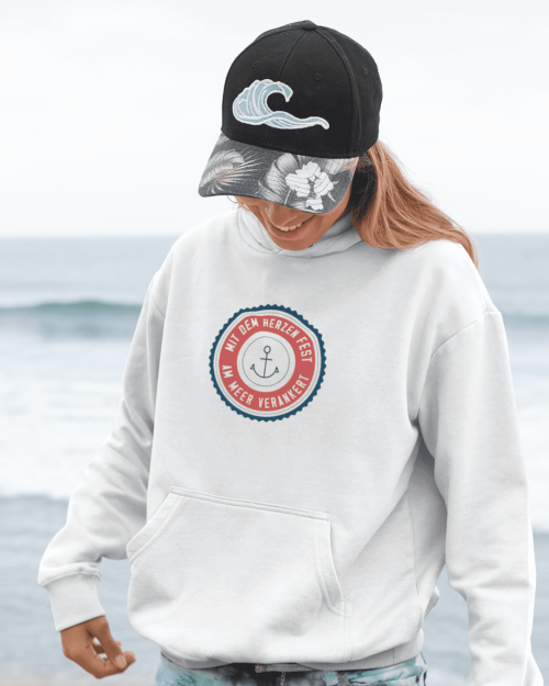 Hoodie Pullover Küstenkinners Mit dem Herzen am Meer verankert Mode Marke Küste Strand Meer Anker Urlaub Geschenk